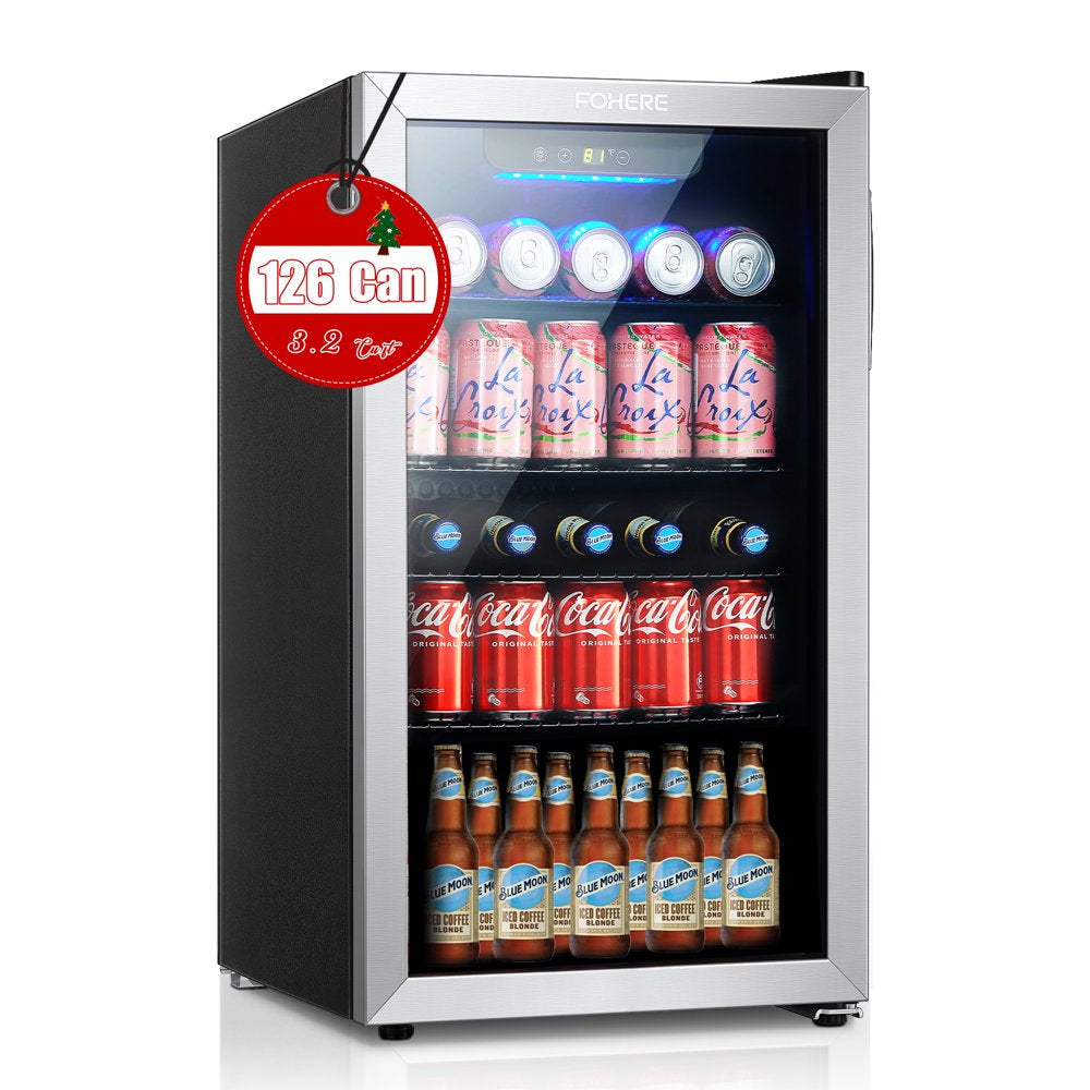 126 Can Beverage Refrigerator Cooler, 3.2 Cu.Ft Mini Fridge, Wine Chiller for Bar/Office/Home, New, Reversible Door, 17.5 X 18.9 X 31.5 Inches