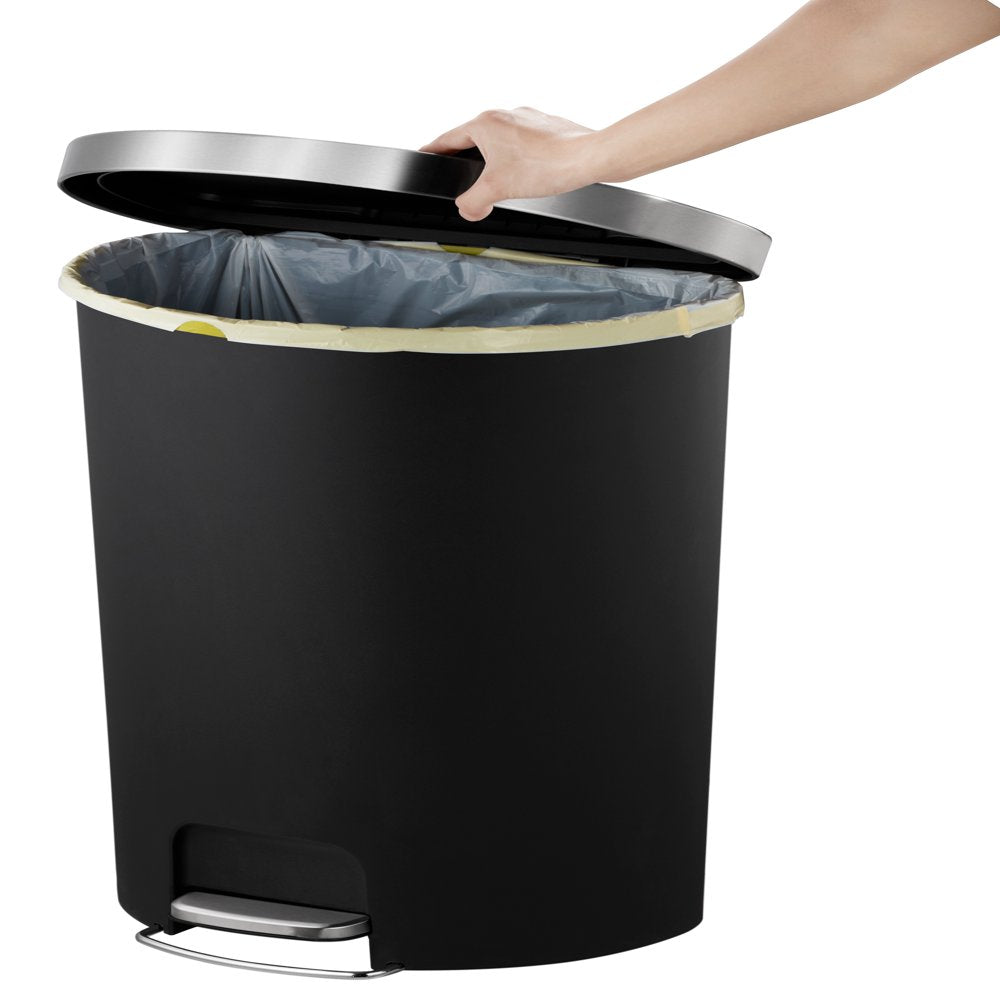 14.5-Gal Plastic Semi round Kitchen Step Trash Can, Black