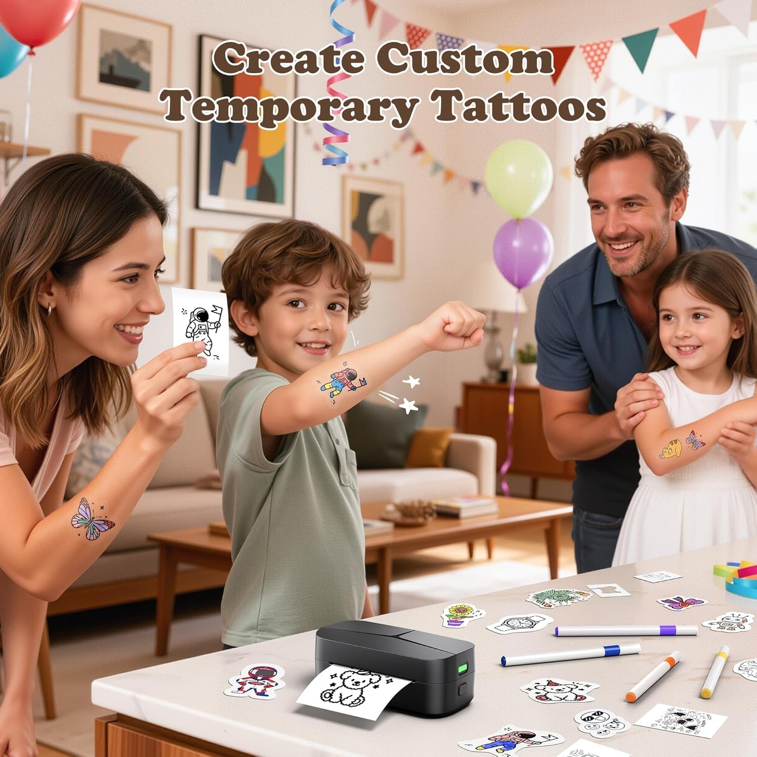 Phomemo TK32 Temporary Tattoo Maker Kit - Easy DIY Custom Tattoo Stickers in a Minute | Complete Set with 8 Markers & 50 Papers | Perfect Party Gift for Kids & Adults to Create Fun