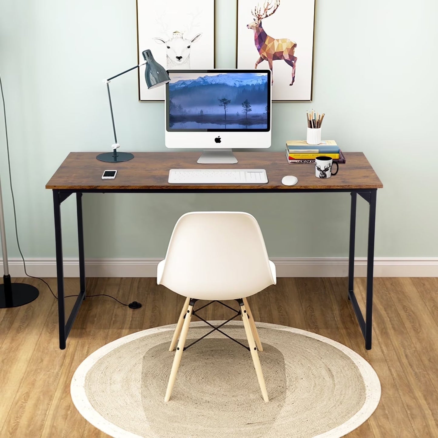 47.2 Inches Computer Desk,Modern Simple Style PC Desk with Metal Frame，Brown