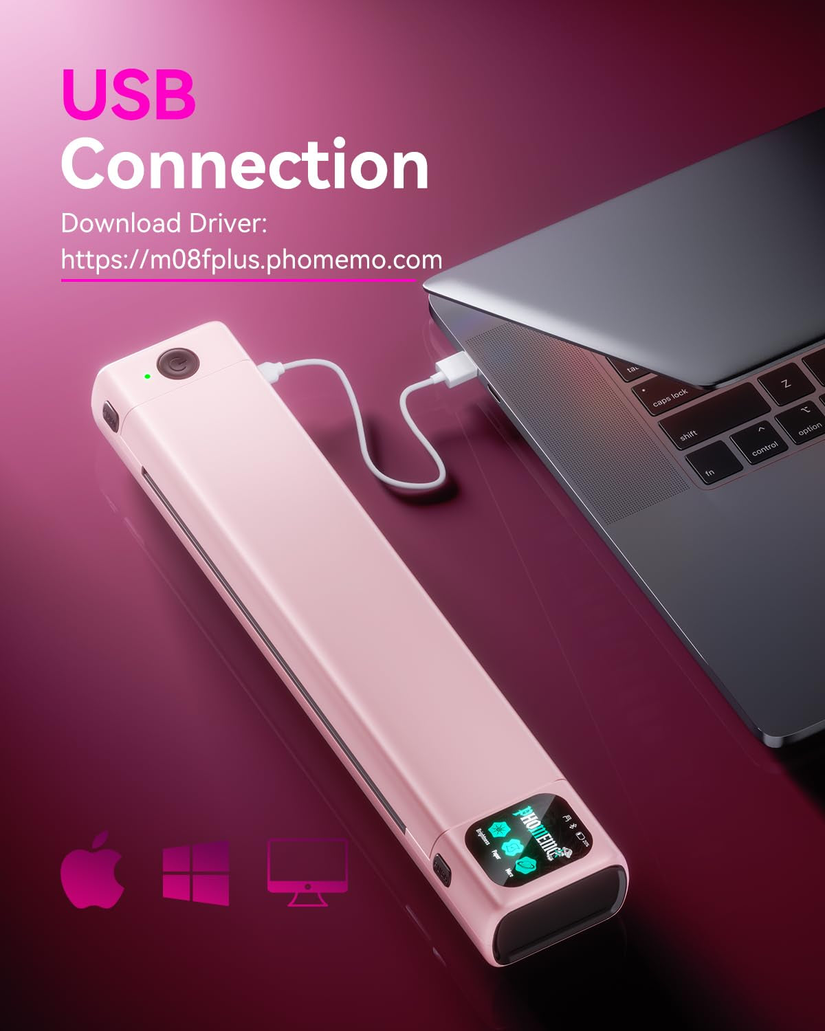 Phomemo M08F plus Tattoo Stencil Printer with Touchscreen, Bluetooth Tattoo Printer Machine with 10Pcs Transfer Paper, Compatible with Phone, Tablet, PC, Tattoo Supplies for Professionals, Pink