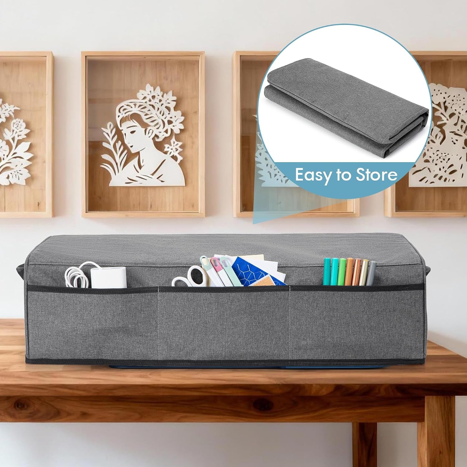 YARWO Dust Cover Compatible with Cricut Autopress Professional Heat Press | Protective Dust Cover with Accessory Pockets for Auto Heat Press Machine, Control Pod, Cables and Other DIY Tools, Gray
