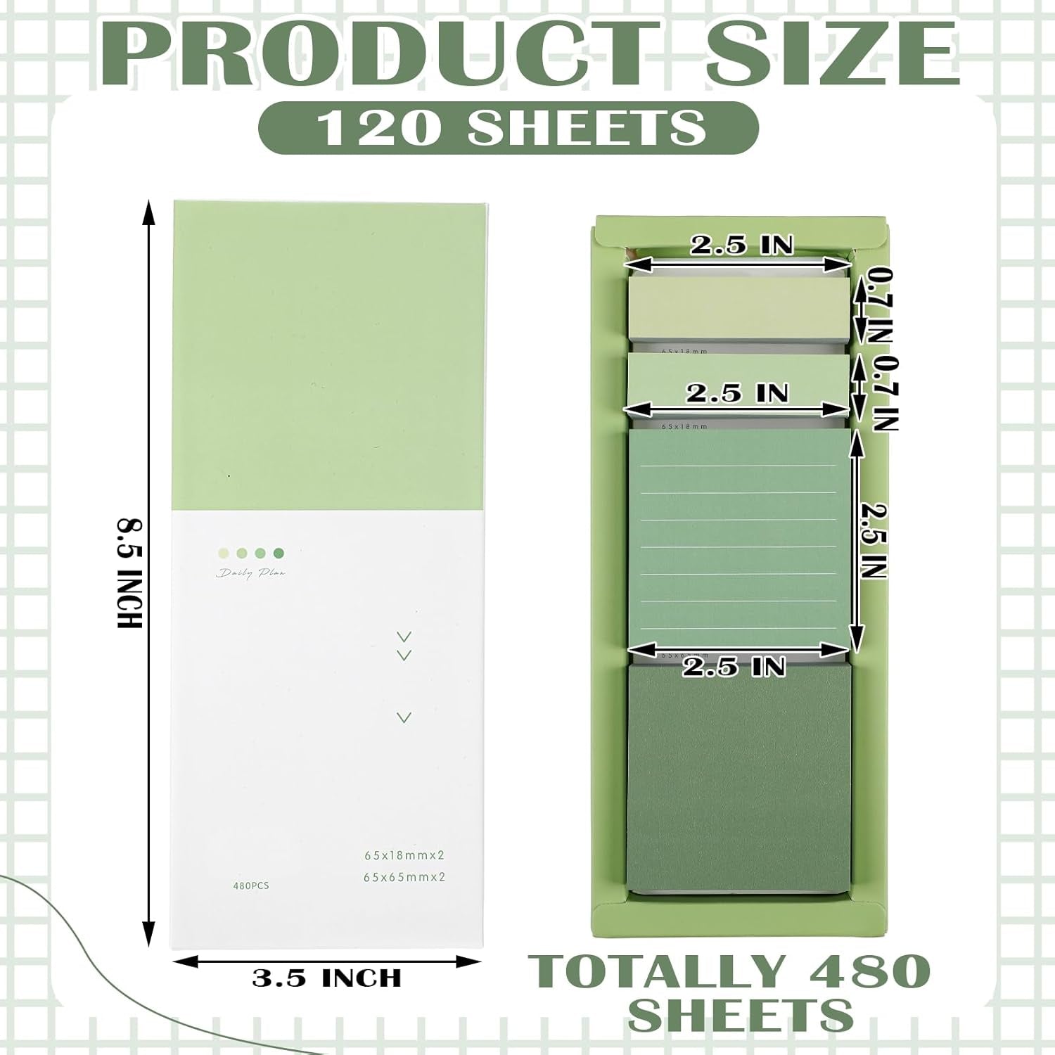 Aesthetic Stationery Set Supplies Sticky Notes Set 6 Mini Correction Tapes 6 Retractable Black Ink Pens 0.5Mm Fine Point Paper Corrective Pen Self Stick Index Tabs(Green)