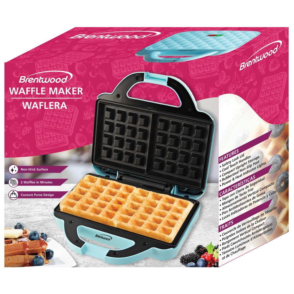 Couture Purse Non-Stick Dual Waffle Maker in Blue with Indicator Lights