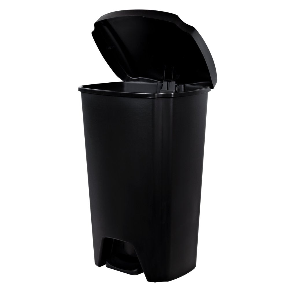 12.1 Gallon Trash Can, Plastic Step on Kitchen Trash Can, Black