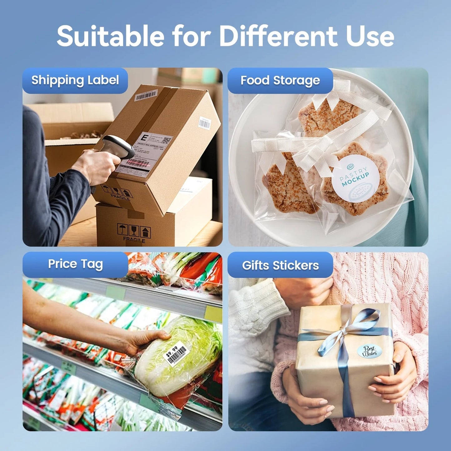 4X6 Thermal Label Printer, Bluetooth Wireless Sticker Printer for Shipping, Business and Home Use, Compatible with Ios Android Macos Windows