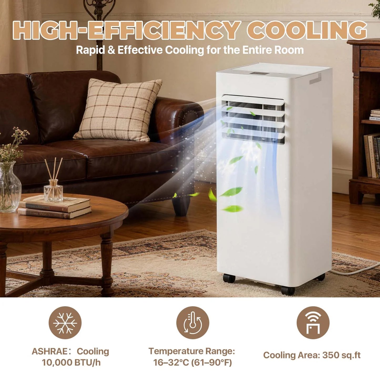 10000 BTU Smart Portable Air Conditioner, 3-In-1 Standing Cooling Unit with App/Remote Control, Cooling, Dehumidifier & Fan Functions, 55Db Quiet Operation for Bedroom & Indoor Rooms