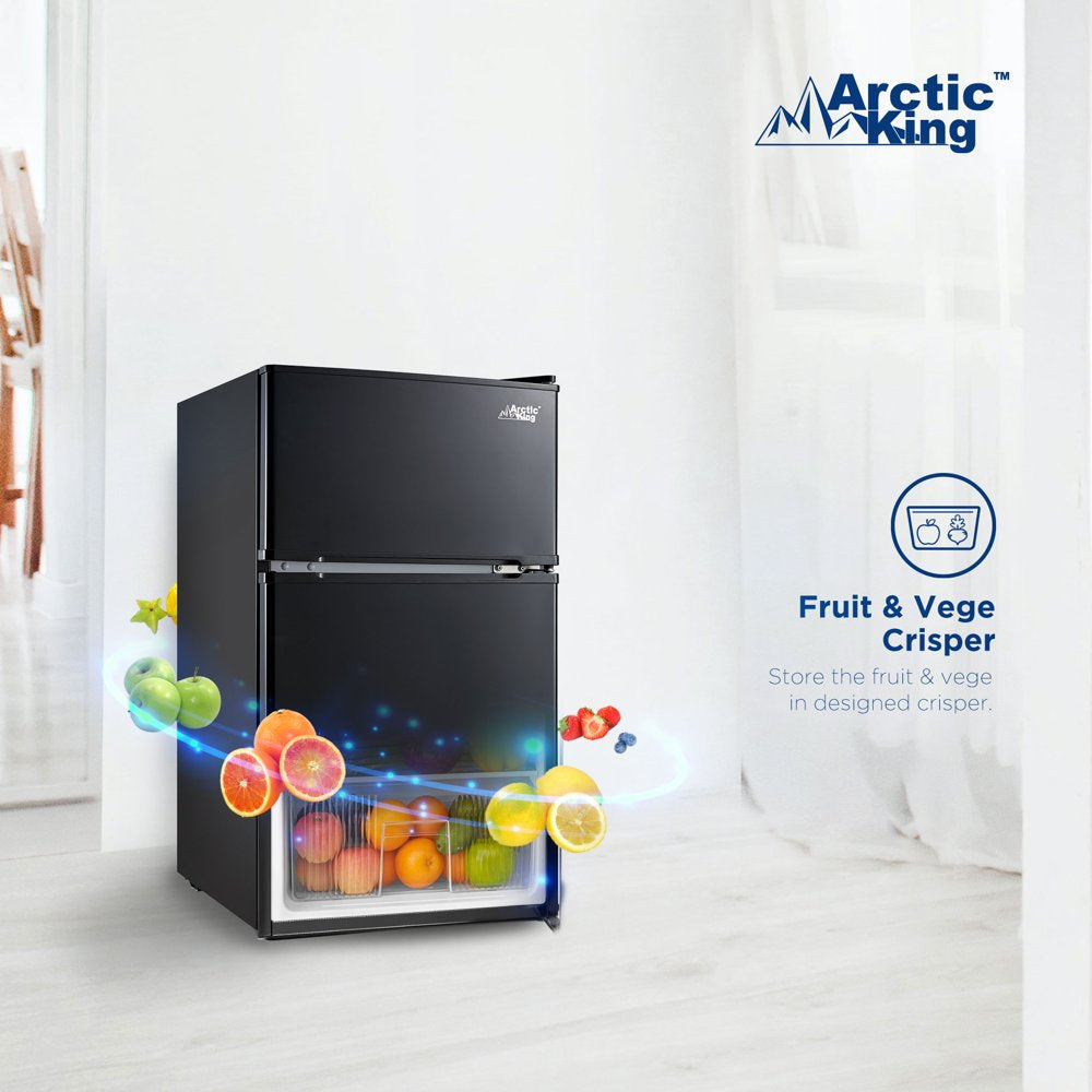3.2 Cu Ft Two Door Mini Fridge with Freezer, Black, E-Star, ARM32D5ABB
