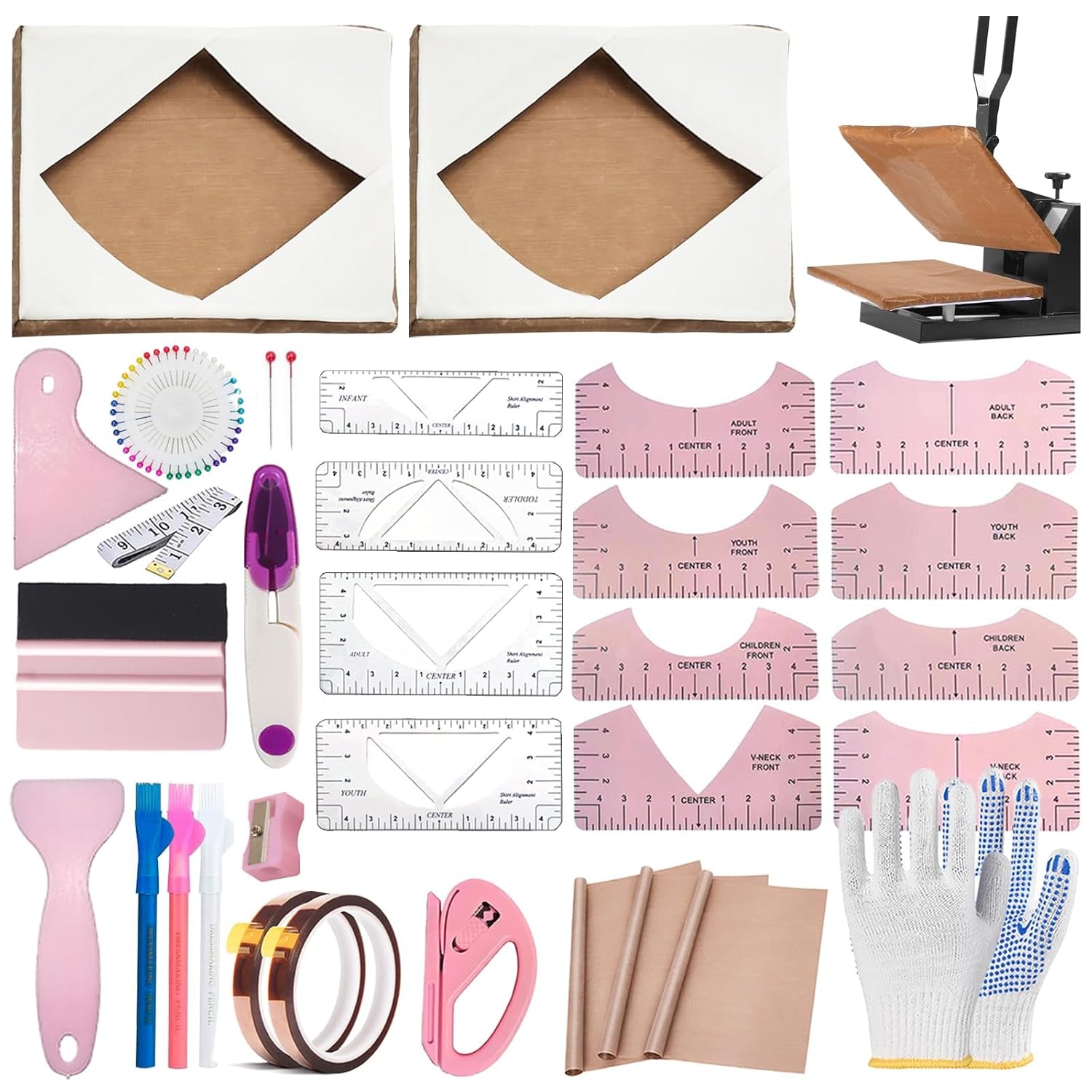 Sublimation Shirts Tool Kits for Vinyl Alignment with 2 Pcs Heat Press Platen Wrap Cover 16 X 20 Inch for Cricut Heat Press HTV Vinyl Center Designs,Craft Sewing Accessories
