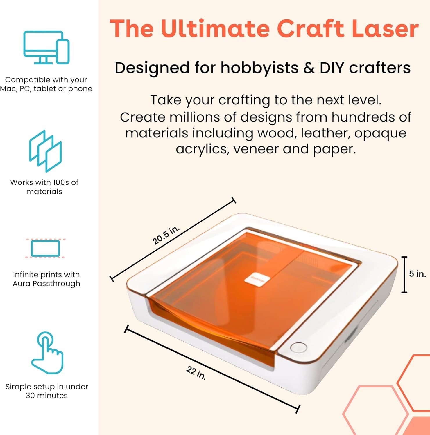 Glowforge Aura Craft Laser Engraver and Cutter with Proofgrade Essentials Bundle, Engraving Machine and Materials for Hobbies