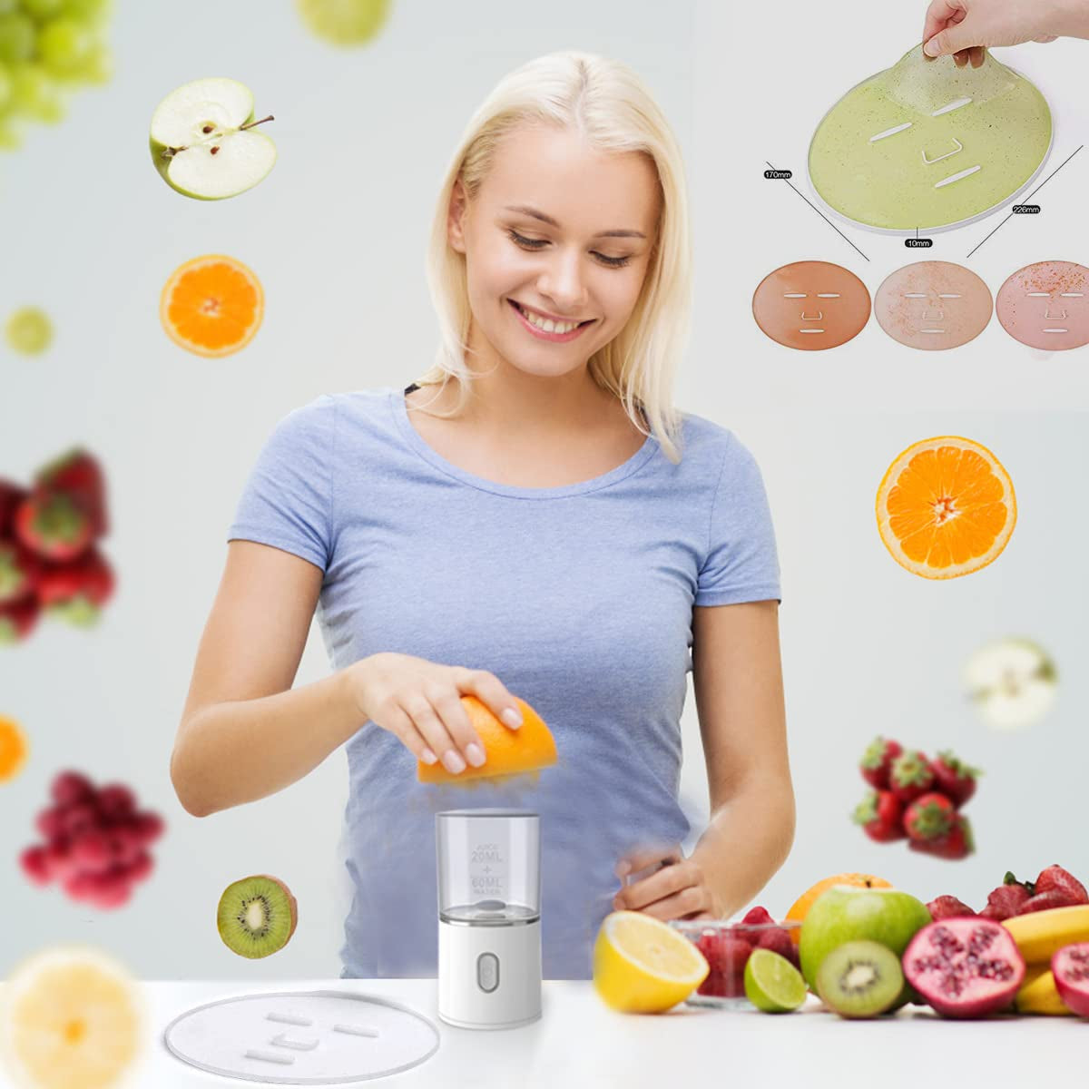 Flylin Facial Mask Machine, Face Mask Maker Multi-Function Natural Fruit Vegetable Collagen Cream Mask Machine USB Rechargeable DIY Automatic Facial Care Face Mask Maker Machine