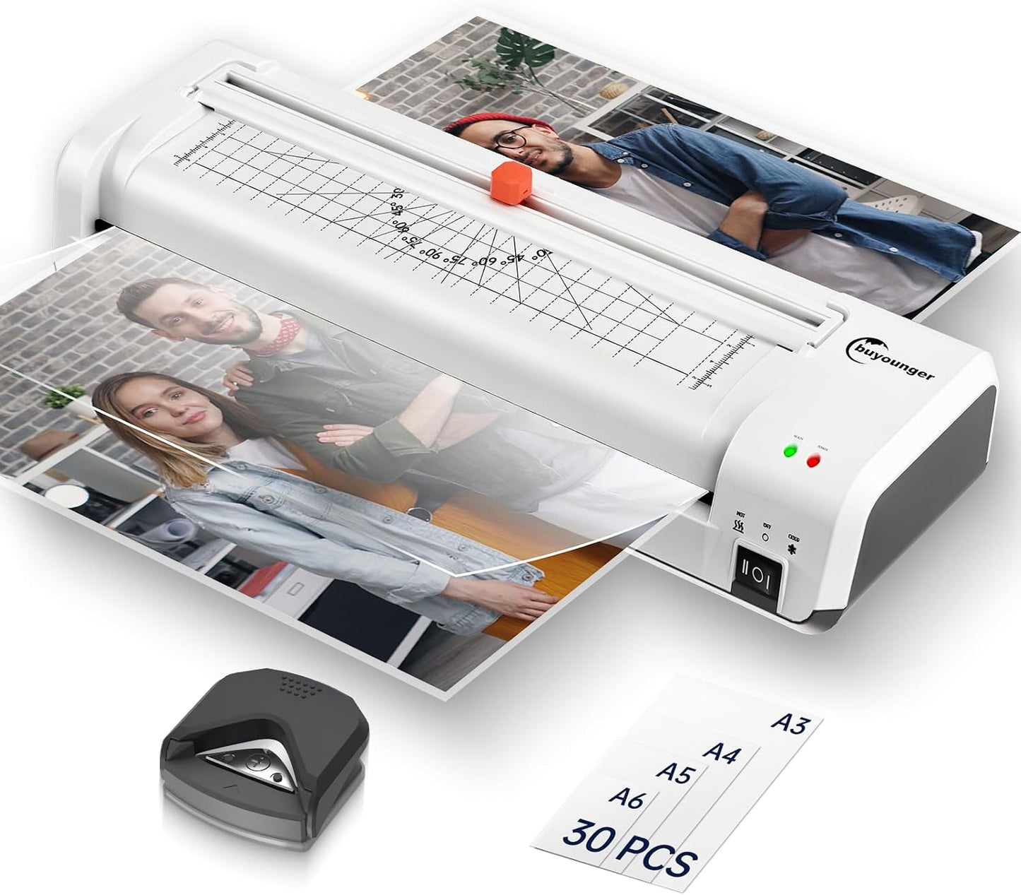 Buyounger 13 Inch/A3 Thermal Laminator Machine Set, 11X17 in with 30 Sheets | 1 Min Preheat, 340Mm/Min Speed, ABS Jam Release, Hot Cold Modes, Included Trimmer & Corner Rounder for School Home Office