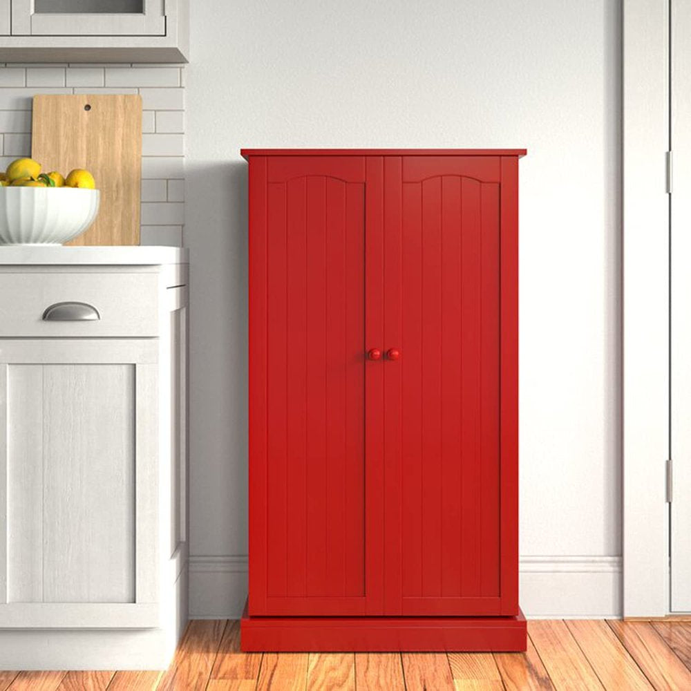 41" Kitchen Pantry, Farmhouse Pantry Cabinet, Storage Cabinet with Doors and Adjustable Shelves (Red)
