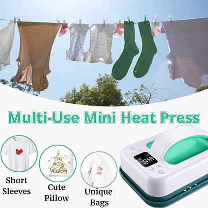 Heat Press Machine for T Shirts, 7" × 5" Portable Mini Heat Press Fast Even Heat, Easy Press T Shirt Printer Machine with Insulated Base,For Sublimation, Htv, Heat Transfer Projects(Green)