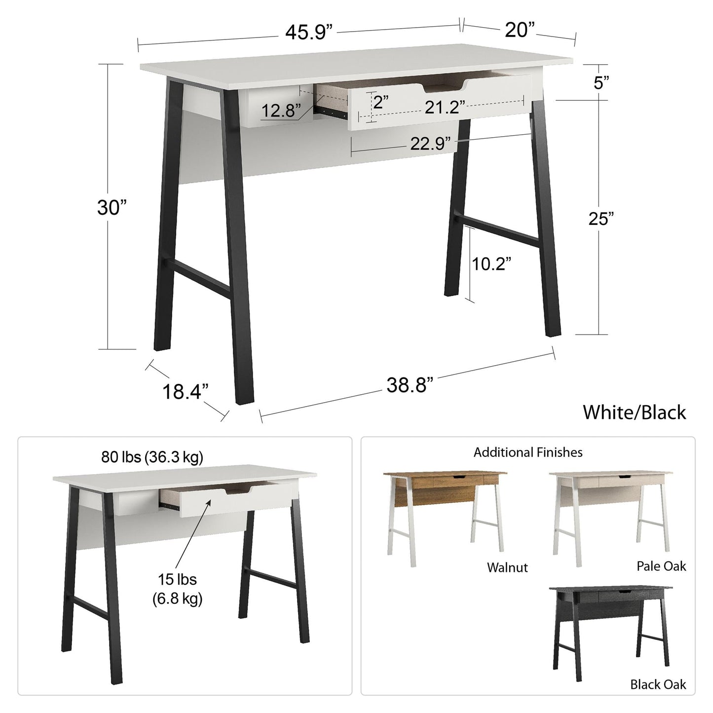 Oxford Computer Desk with Drawer, Pale Oak