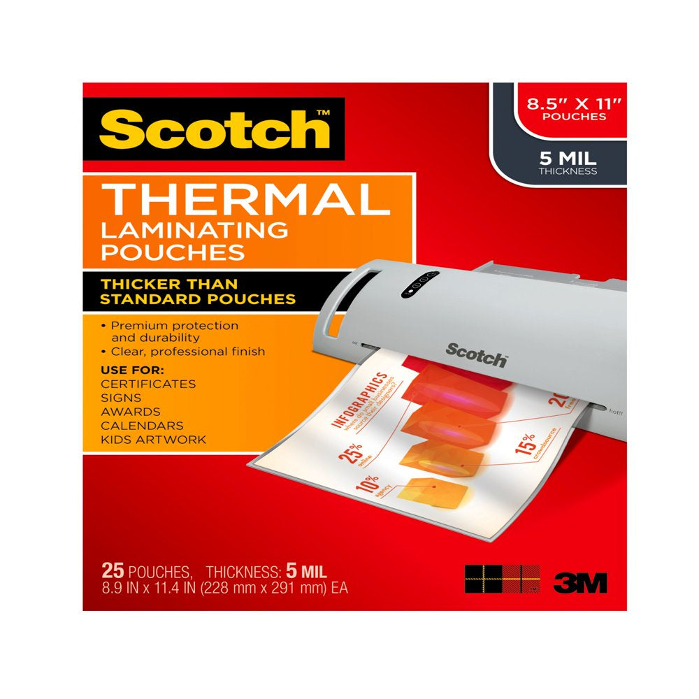 Thermal Laminating Pouches, 25 Count, 8.5"X 11", 5 Mil Thick