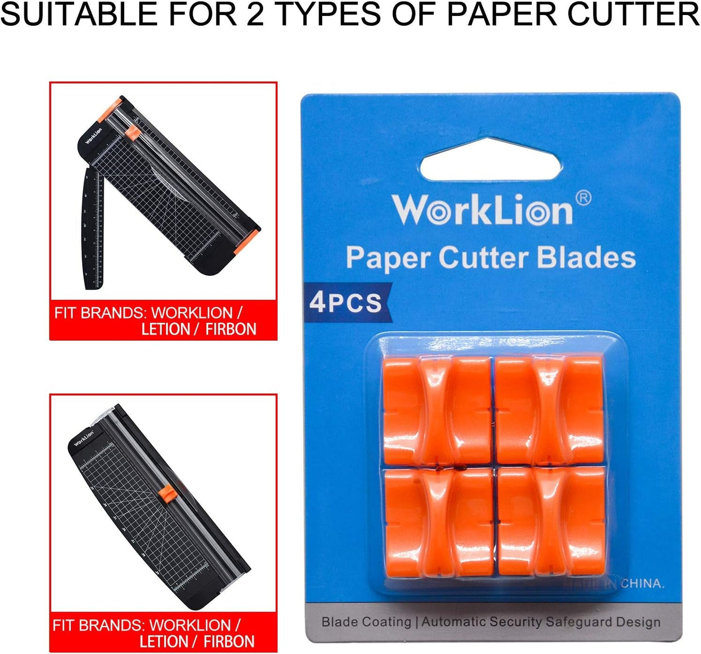 WORKLION Paper Trimmer Replacement Blades with Automatic Security Safeguard Design - A4 Paper Cutter Blade Refill (4 Pack)