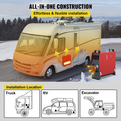 Diesel Air Heater All in One 12V 5Kw,Diesel Parking Heater with Black LCD Switch & Muffler & Wireless Control for Car Bus Truck Boat Trailer Motorhomes Engineering Vehicles