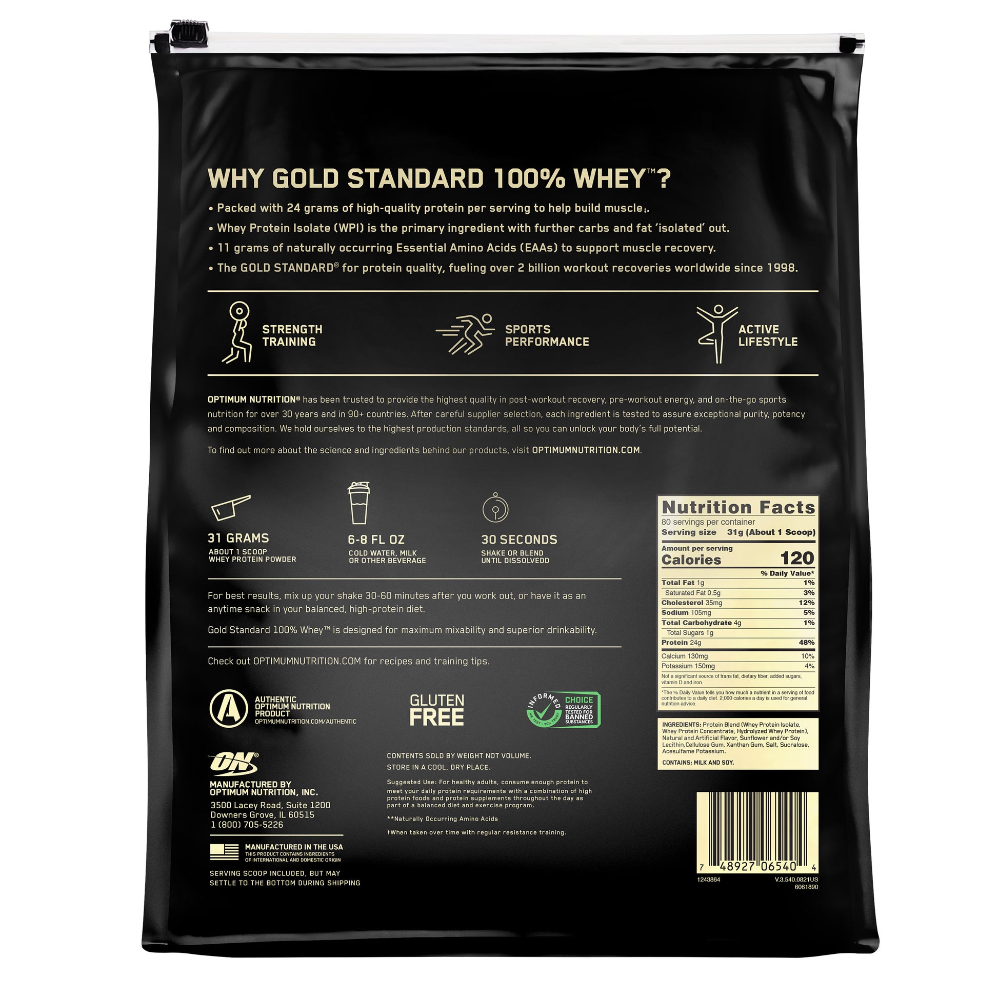 Optimum Nutrition Gold Standard 100% Whey Protein Powder, Vanilla Ice Cream, 5.47 Lbs