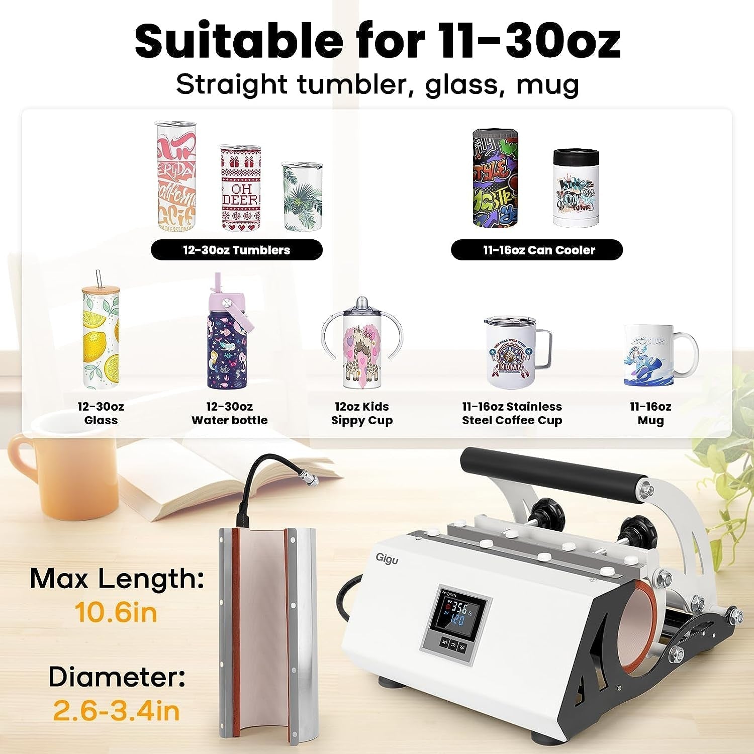 Tumbler Heat Press Machine for 20Oz-30Oz Sublimation Blanks Tumblers Press, 11-16Oz Mug Press with Sublimation Paper Heat Tape & Gloves, Coffee Mugs Cup Press Glass Water Bottle DIY Heat Transfer