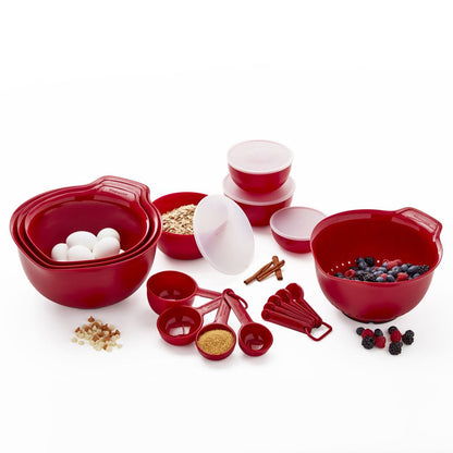 21PC Plastic with Non-Skid Bottom Mixing Bowl and Measuring Set Red