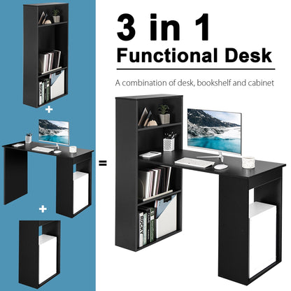 Computer Desk Writing Workstation Office W/6-Tier Storage Shelves Black