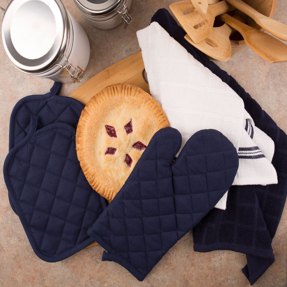 Kitchen Towel, Oven Mitt & Pot Holder Kitchen Set, 5 Piece, Navy Blue