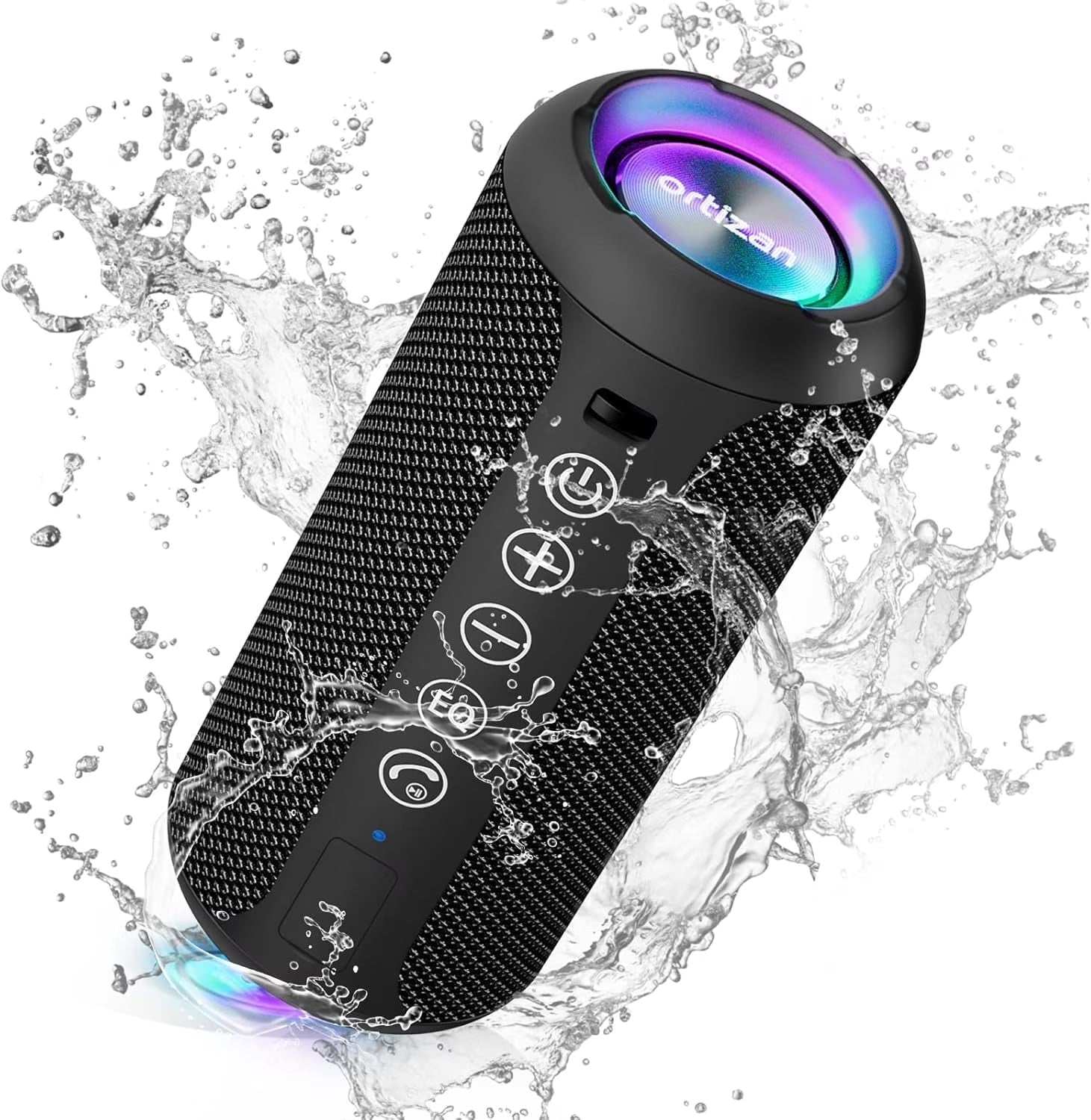 Wireless Portable Speaker,Ipx7 Waterproof Bluetooth Speaker, 24W Loud Stereo Sound, Bassboom Technology, TWS Pairing, Built-In Mic, 30H Playtime with Lights for Home Outdoor - Black