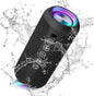 Wireless Portable Speaker,Ipx7 Waterproof Bluetooth Speaker, 24W Loud Stereo Sound, Bassboom Technology, TWS Pairing, Built-In Mic, 30H Playtime with Lights for Home Outdoor - Black