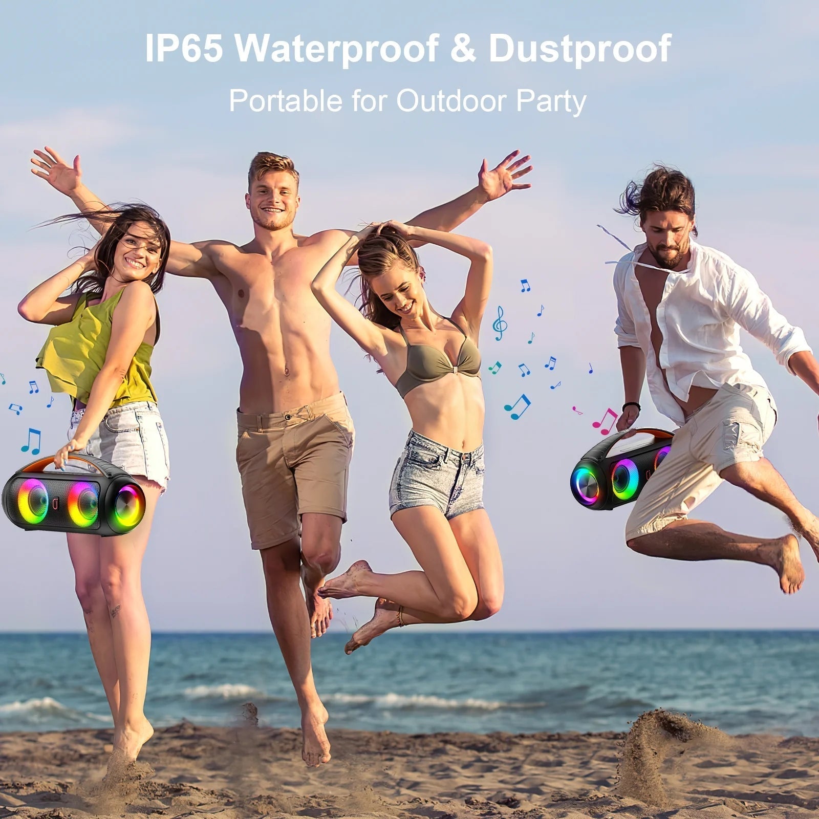 Waterproof Bluetooth Speaker, 40W Stereo Deep Bass, Portable Boombox Party Speaker, Remote Control, D16
