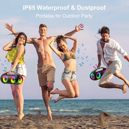 Waterproof Bluetooth Speaker, 40W Stereo Deep Bass, Portable Boombox Party Speaker, Remote Control, D16