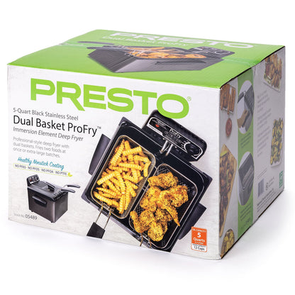 5Qt Dual Basket Pro Fry Immersion Element Black Deep Fryer 05489