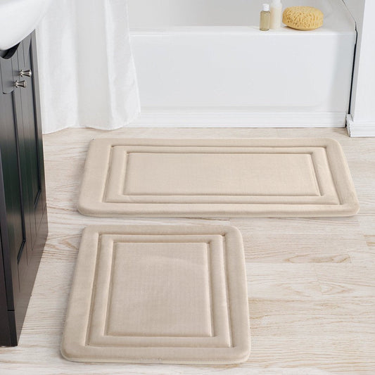 2 Piece Beige Memory Foam Bath Rug Set, Available in Multiple Colors