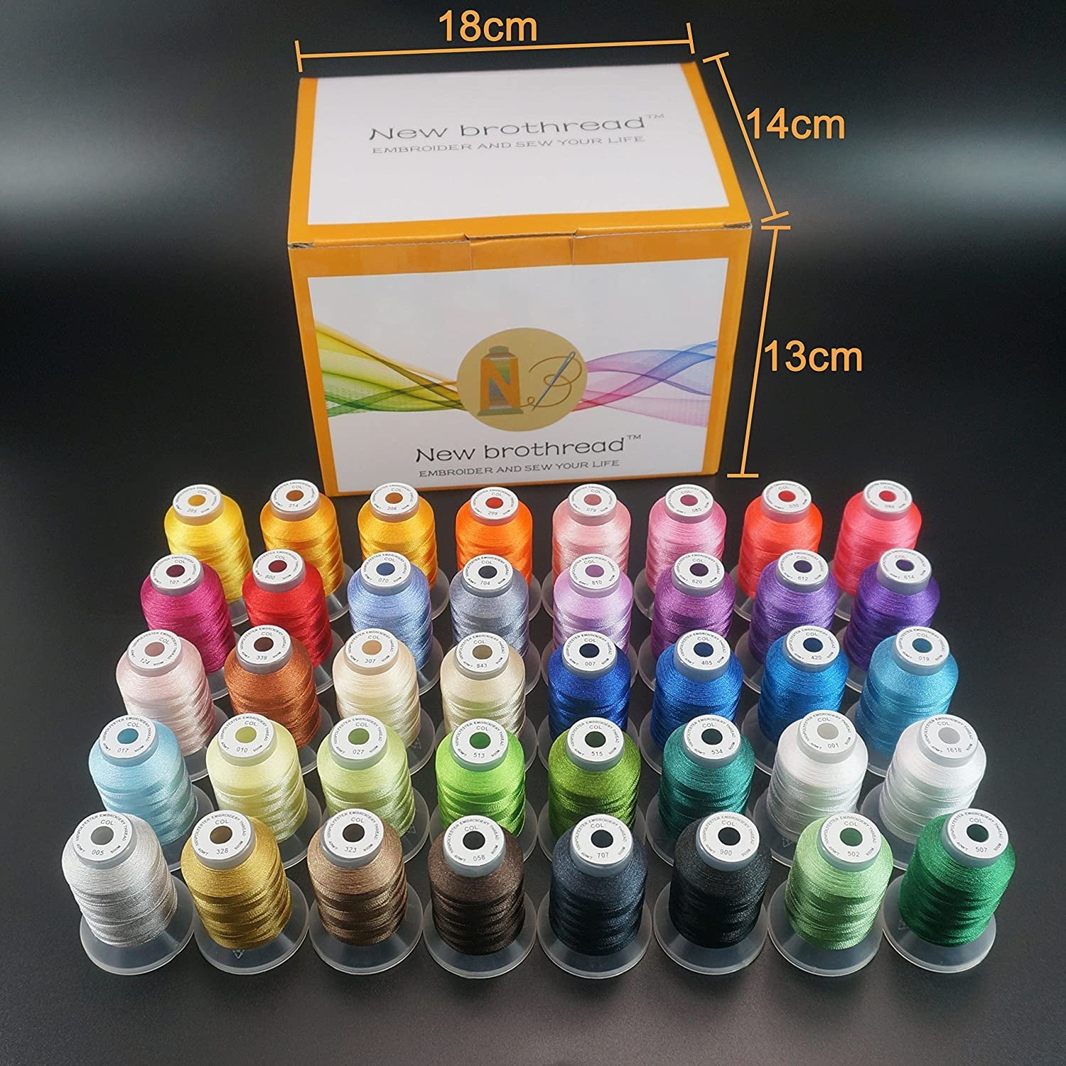 New Brothread 40 Colors Compatible with Brother Polyester Embroidery Machine Thread Kit 500M (550Y) Each Spool Compatible with Brother Babylock Janome Singer Pfaff Bernina Embroidery & Sewing Machine