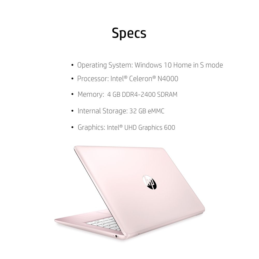 Stream 14 Laptop, Intel Celeron N4000, 4GB SDRAM, 32GB Emmc, Office 365 1Yr, Rose Pink