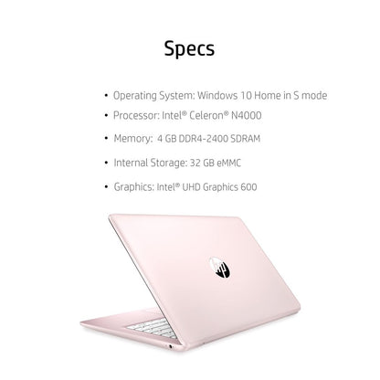 Stream 14 Laptop, Intel Celeron N4000, 4GB SDRAM, 32GB Emmc, Office 365 1Yr, Rose Pink