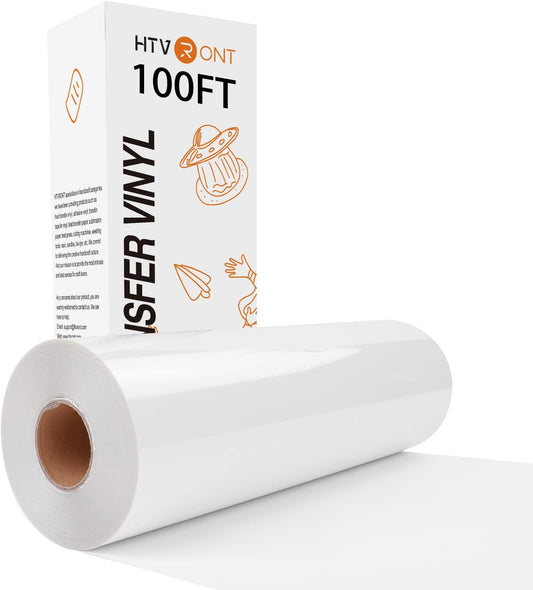 HTV Vinyl Rolls White Iron on Vinyl - 12" X 100Ft HTV for Shirts, White Heat Transfer Vinyl for All Cutting Machines - Easy to Cut & Weed for DIY Heat Transfer Design