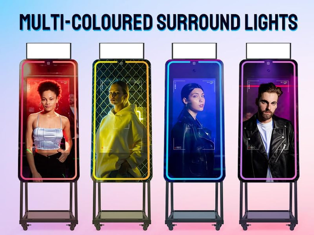 MWE Magic Mirror Photo Booth Machine Touch Screen with Printer,12Mp 4K HD Camera,Rgb Surround Light Music Sync,Professional Photography Light,Dual System,Software APP Remote Control (47In)