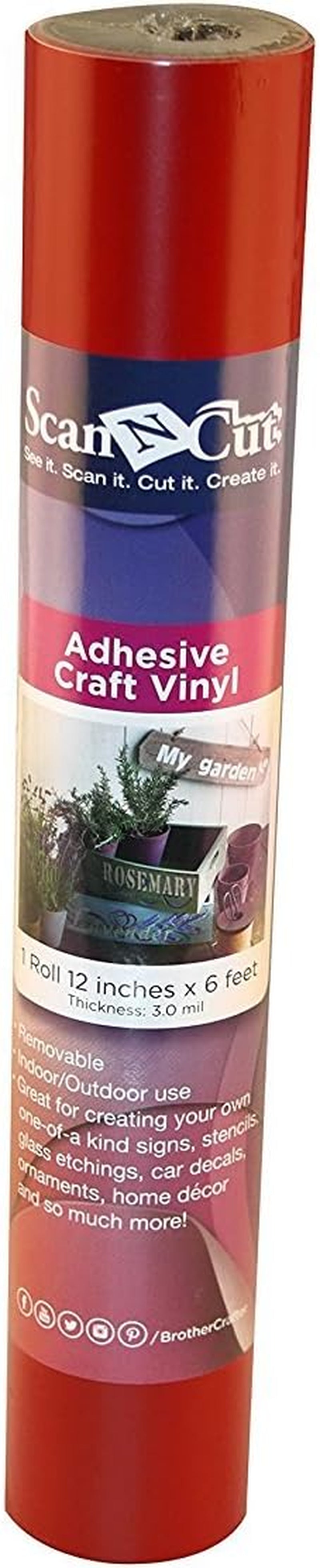 Brother Scanncut Adhesive Vinyl CAVINYLRD, Red 12" X 6' Roll, Self Adhesive Vinyl for DIY Vinyl Projects, Vinyl Wall Art, Custom Stickers for Laptops, Vinyl Decals