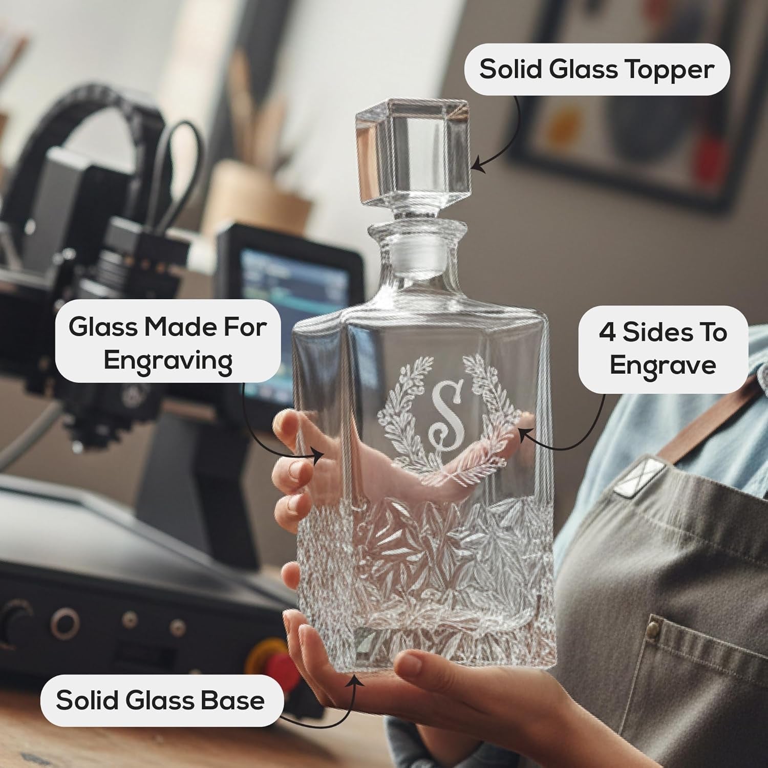 Makerflo Customizable 24 Oz Whiskey Decanter with Airtight Stopper Set of 6 | Liquor Decanter Bottle for Wine, Scotch, Bar, Ideal for Personalization - (Laser Engraving, UV DTF, Vinyl, Epoxy)