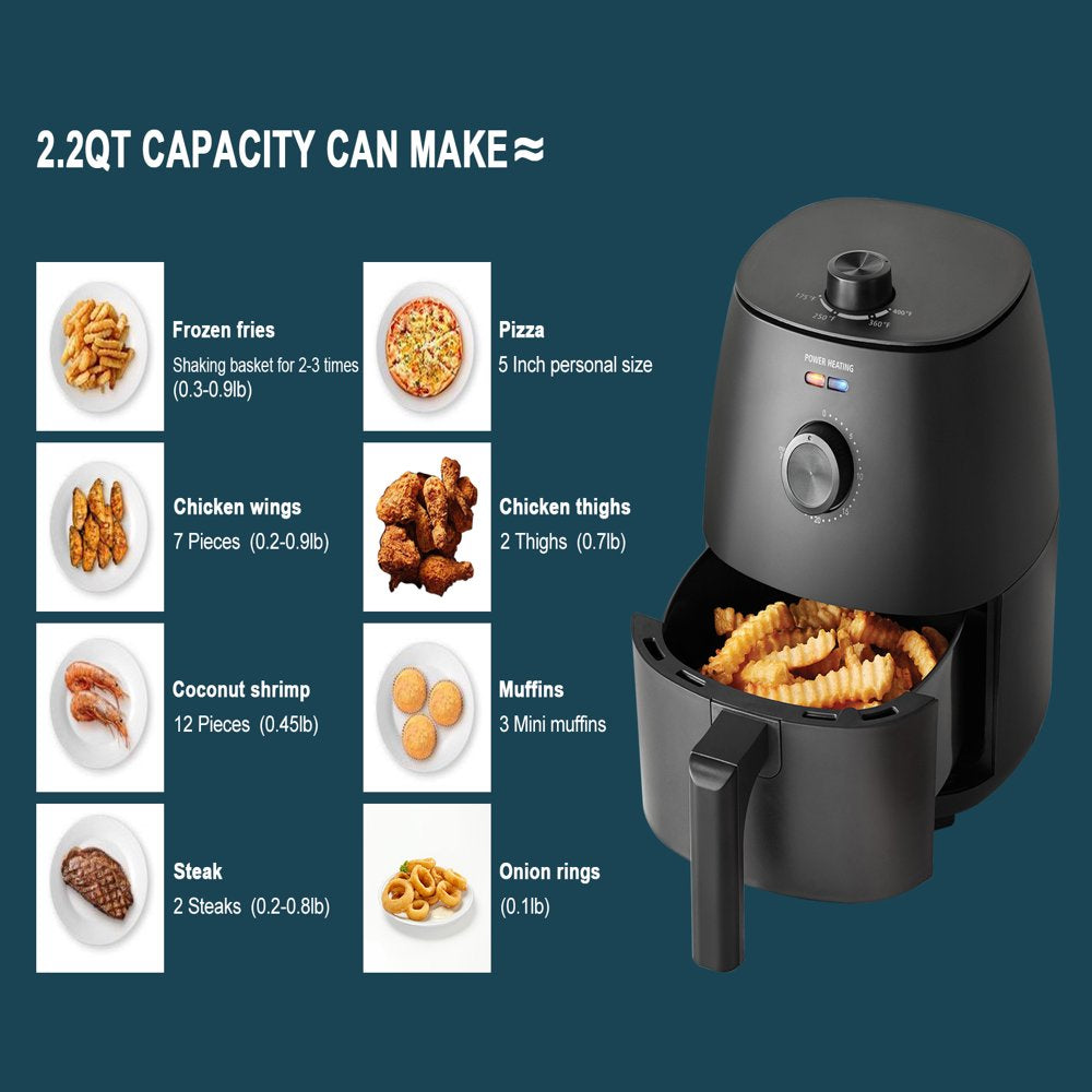 2.2 Quart Compact Air Fryer, Non-Stick, Dishwasher Safe Basket, 1150W, Black