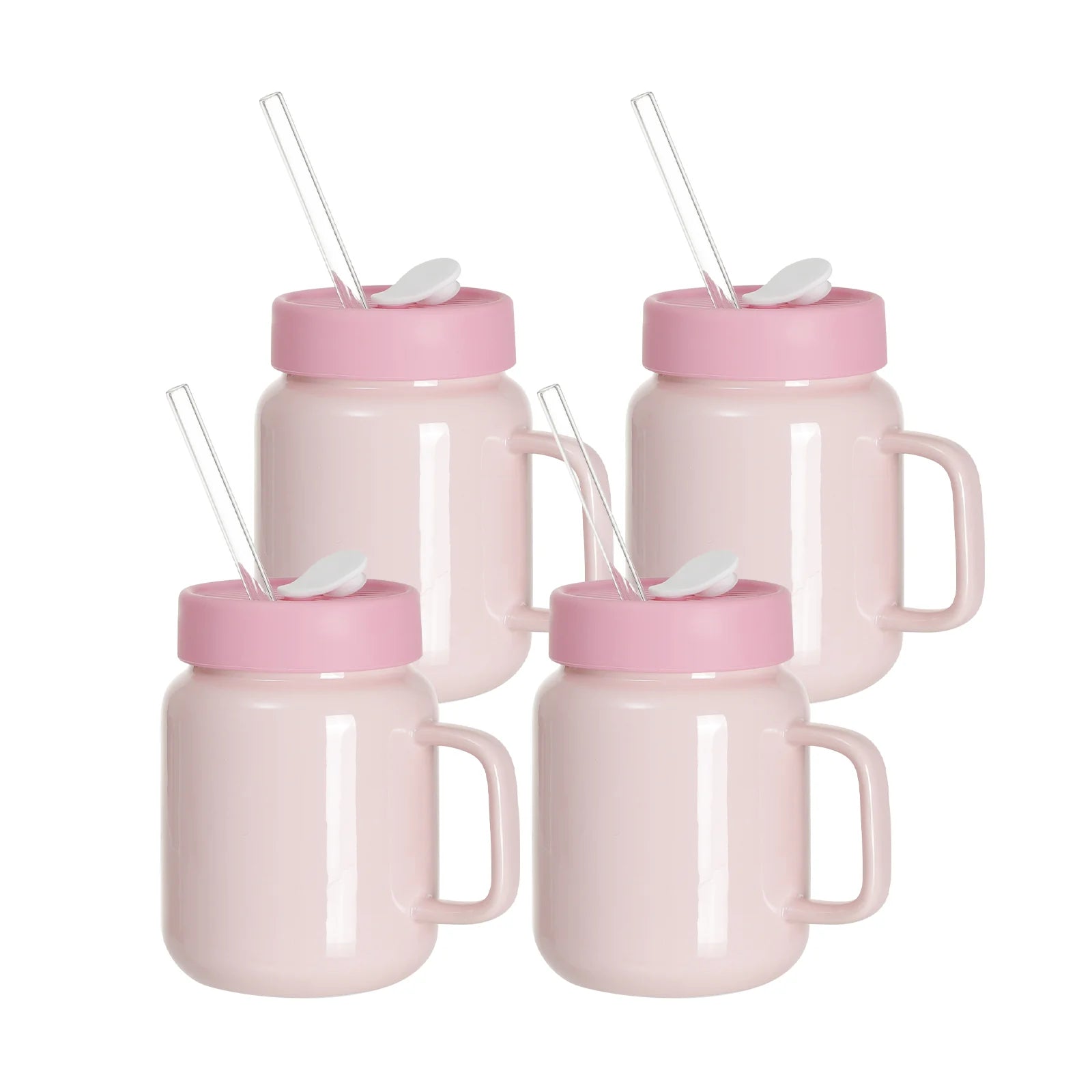 Sublimation Ceramic Mason Jar Full Color with Handle, Silicon Lid and Glass Straw 17 OZ 4 Pack (3 Color Options)