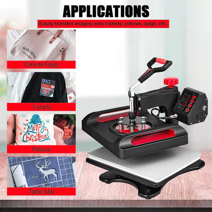 Heat Press,12X15 In, Assemble Sublimation Transfer, 360 Swing Away Digital Sublimation, Fast Heating, with Anti-Scald Surface, for T-Shirts, Bags, Pillows, Red