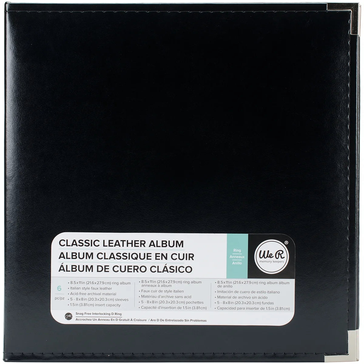 We R Classic Leather 3-Ring Album 8.5"X11"-Black, Pk 1, We R Memory Keepers