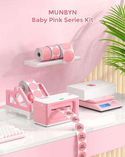 MUNBYN Label Holder for Rolls and Fan-Fold Labels, Thermal Sticker Roll Holder for Desktop Thermal Printer Shipping Supplies Industrial Paper, Pink