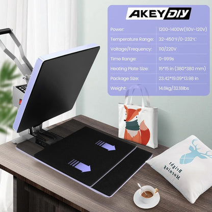Adnoom Heat Press 15X15, High Pressure Pressing Machine with Slide Out Design,Sublimation Printer for T-Shirt,Heat Transfer Projects,Heating Fast and Evenly,Purple