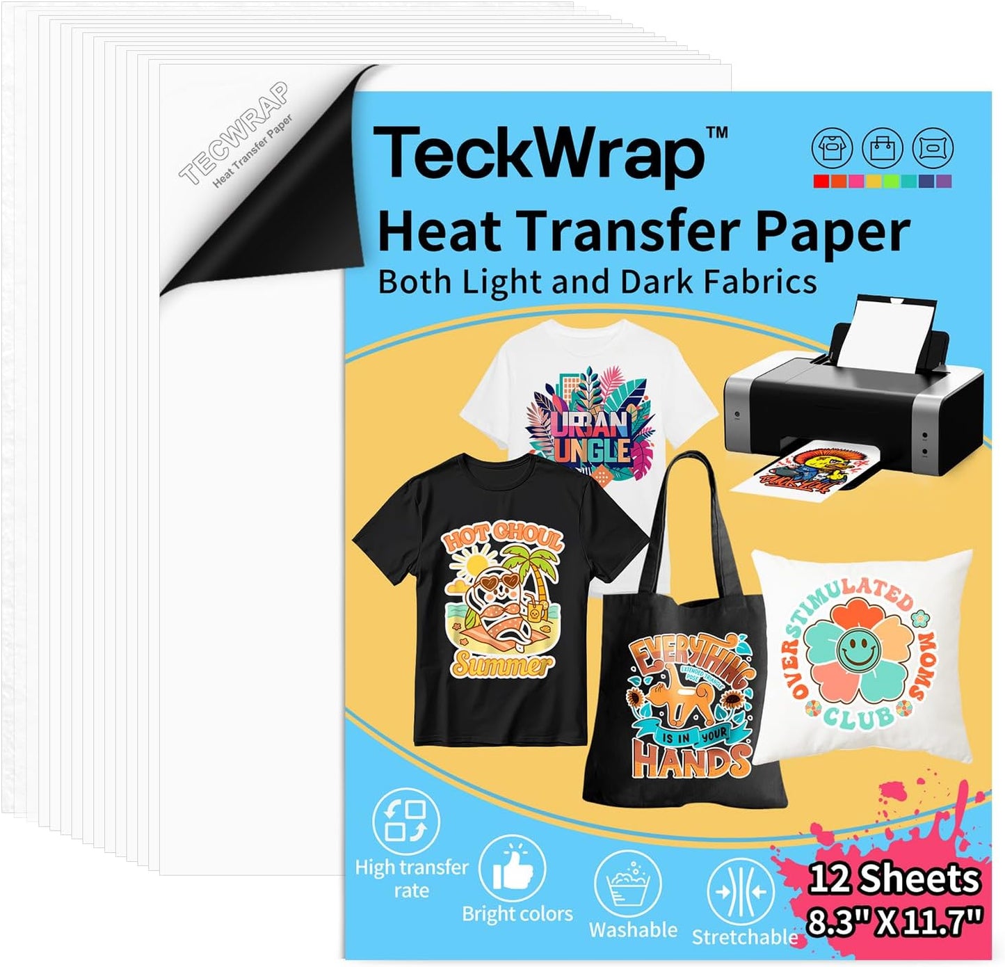 Printable Heat Transfer Paper for T-Shirts Heat Press 8.3" X 11.7"?12 Sheets Matte Printable Heat Transfer Vinyl for Inkjet Printer, Iron on Transfer Paper for Both Light and Dark Fabric