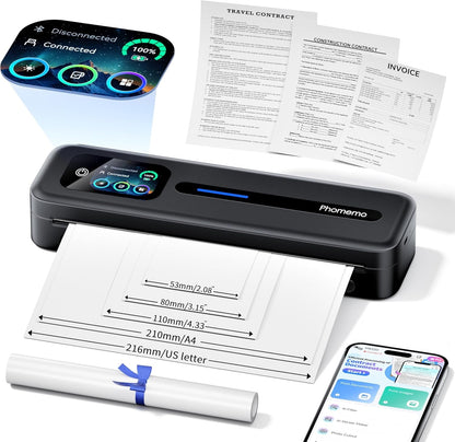 Phomemo Upgraded Portable Printer with Touchscreen for Travel, M832D Thermal Inkless Mobile Printer Supports 8.5"X11" US Letter & A4, Compatible with Ios, Android, PC, Valentine Gifts for Men & Women