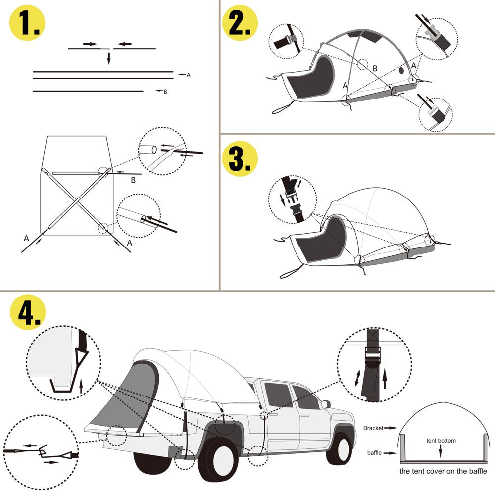 brand Truck Tent 6 Ft Truck Bed Tent, Pickup Tent for Mid Size Truck, Waterproof Truck Camper, 2-Person Sleeping Capacity, 2 Mesh Windows, Easy to Setup Truck Tents for Camping, Hiking, Fishing