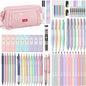 Nicpro 78 PCS Aesthetic School Supplies with Cute Pen Case, 12 Pastel Highlighters, 12 Color & Black Ink Gel Pens, 10 Mechanical Pencils 0.5, 0.7, 0.9, 2.0 Mm, 6 Multicolor Pen for Student Stationary